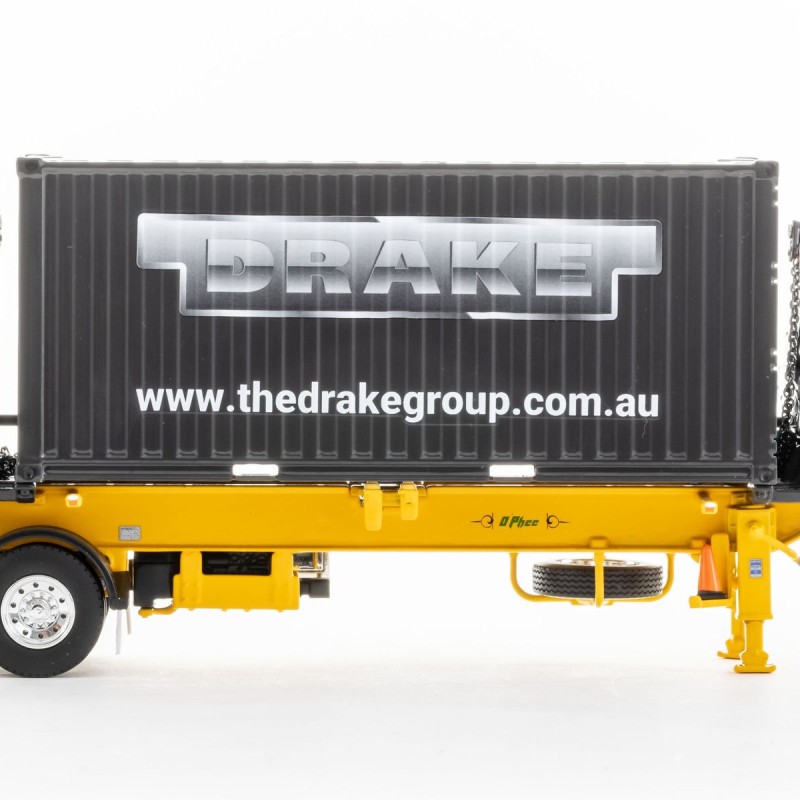 Drake ZT09249 AUSTRALIAN O’Phee BoxLoader Side Loading Trailer with Container - Yellow - Scale 1:50