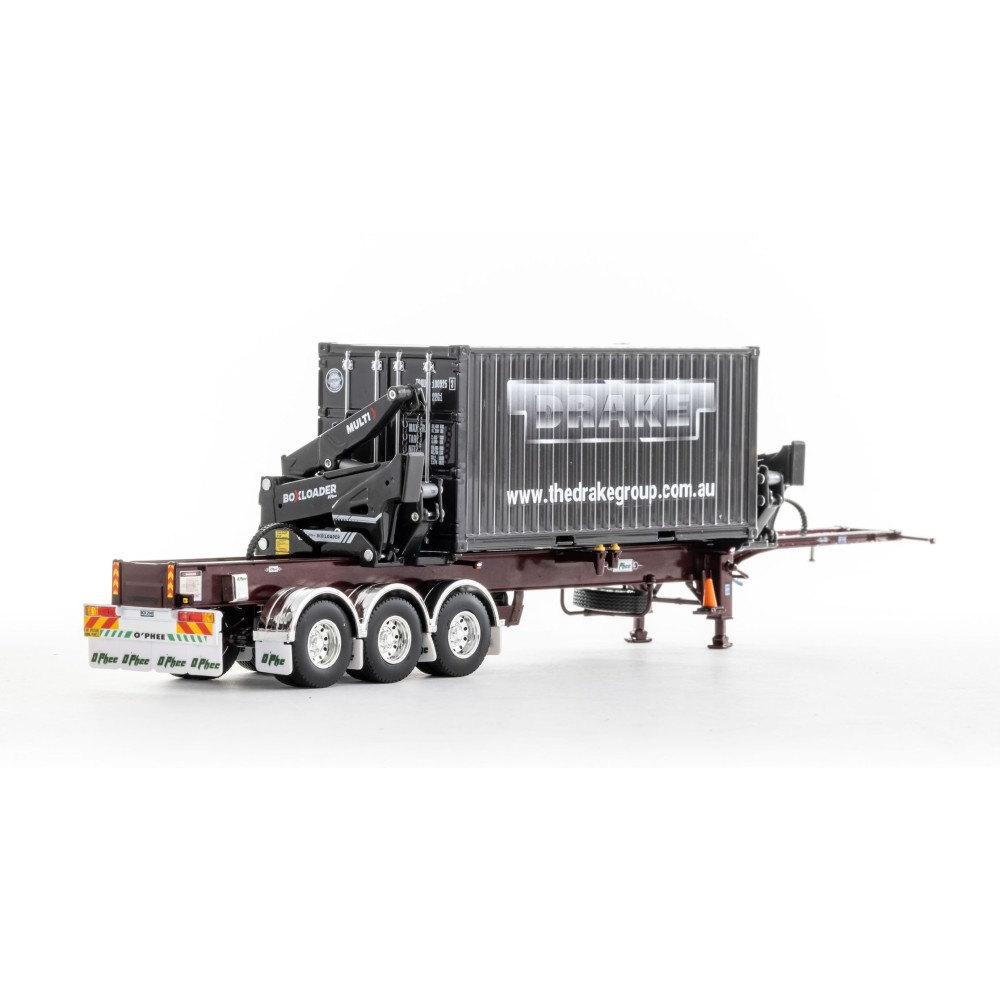 Drake ZT09250 AUSTRALIAN O’Phee BoxLoader Side Loading Trailer with Container - Burgundy - Scale 1:50