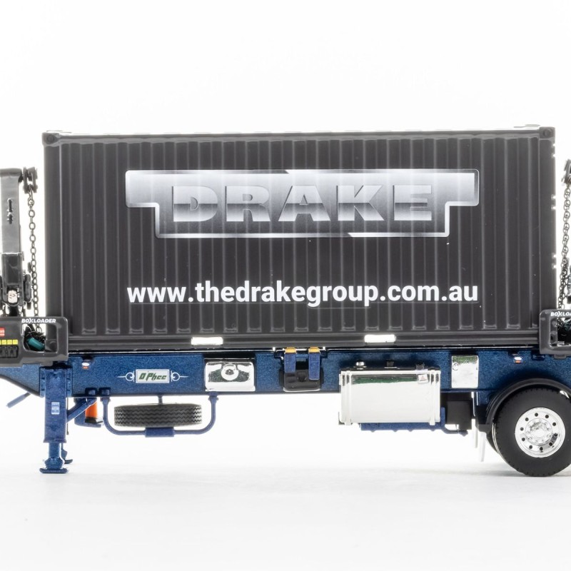 Drake ZT09264 AUSTRALIAN O’Phee BoxLoader Side Loading Trailer with Container - Metallic Blue - Scale 1:50