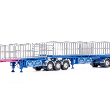 Drake ZT09283 AUSTRALIAN Maxitrans Freighter B Double Trailer Set Ross Transport Blue Pink - Scale 1:50