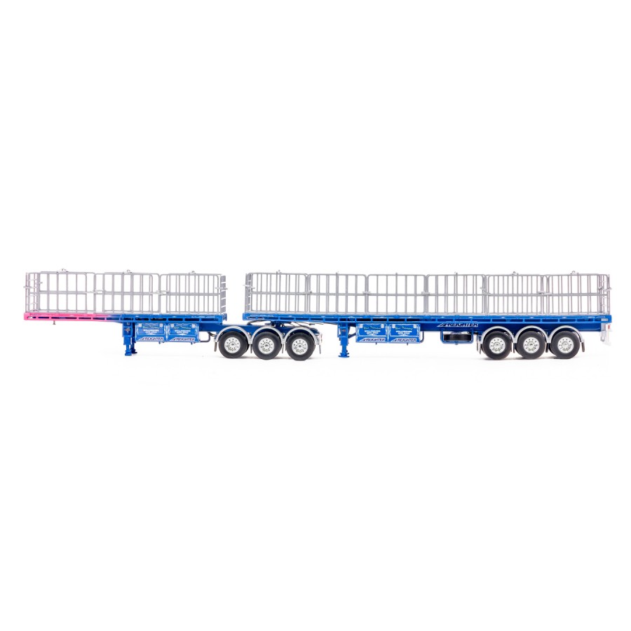 Drake ZT09283 AUSTRALIAN Maxitrans Freighter B Double Trailer Set Ross Transport Blue Pink - Scale 1:50
