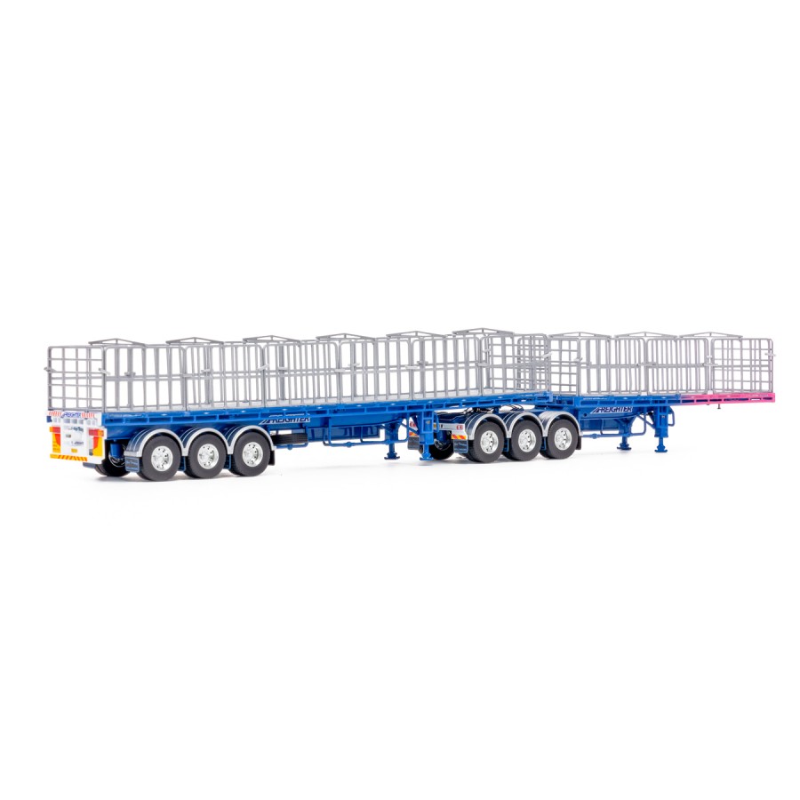 Drake ZT09283 AUSTRALIAN Maxitrans Freighter B Double Trailer Set Ross Transport Blue Pink - Scale 1:50