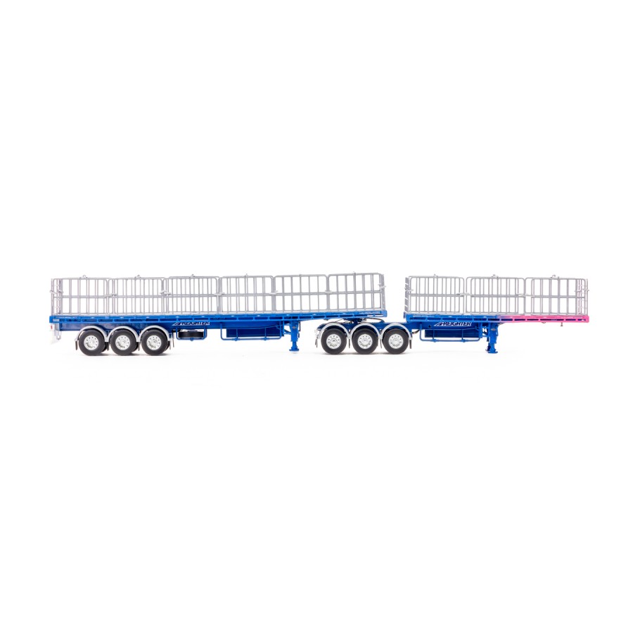 Drake ZT09283 AUSTRALIAN Maxitrans Freighter B Double Trailer Set Ross Transport Blue Pink - Scale 1:50