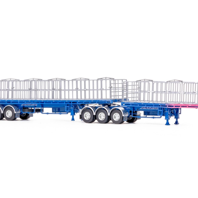 Drake ZT09283 AUSTRALIAN Maxitrans Freighter B Double Trailer Set Ross Transport Blue Pink - Scale 1:50