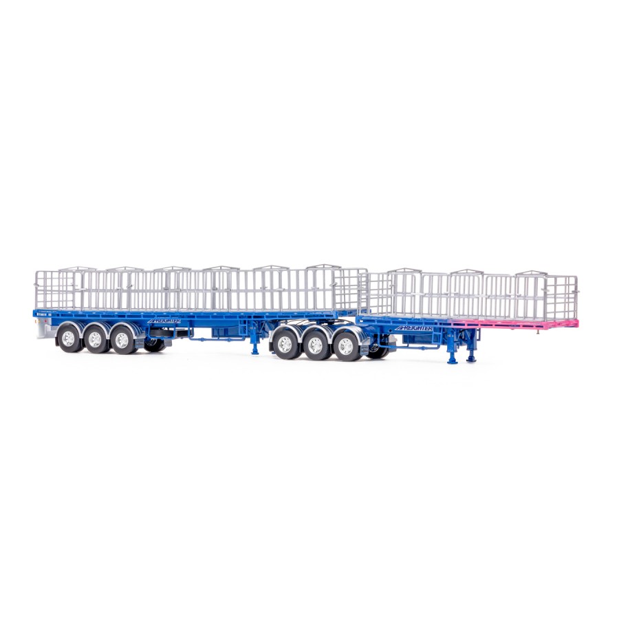 Drake ZT09283 AUSTRALIAN Maxitrans Freighter B Double Trailer Set Ross Transport Blue Pink - Scale 1:50