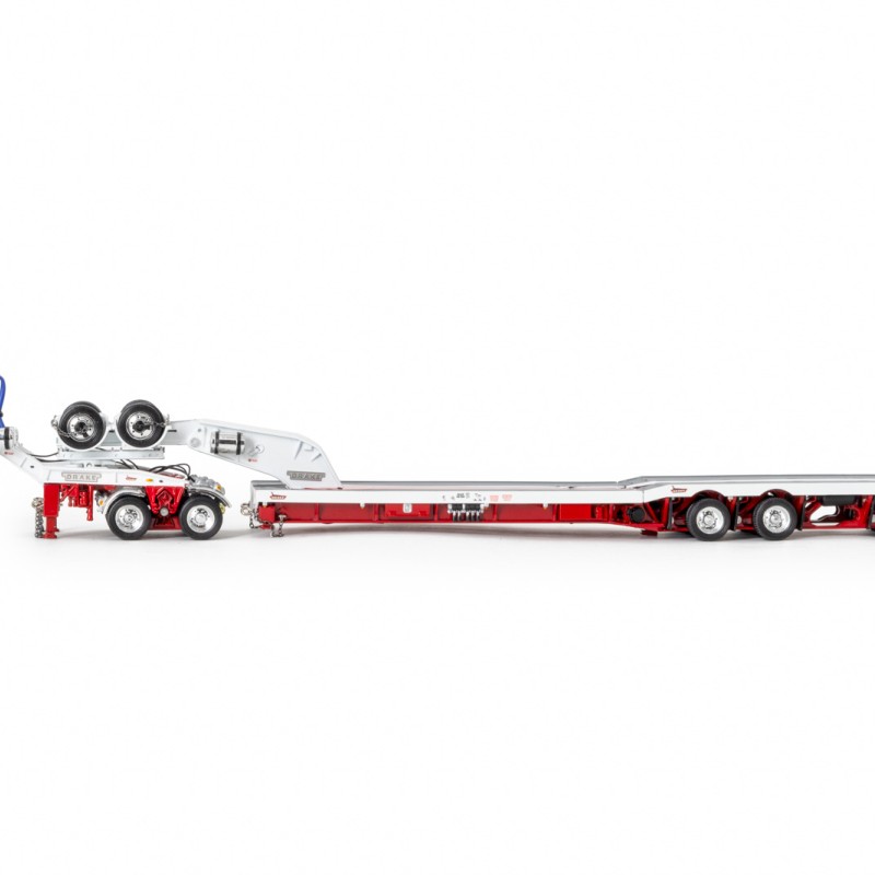 Drake ZT09339 AUSTRALIAN Drake 4x8 Swingwing Drop Deck Trailer and 2x8 Dolly White Red Heavy Haulage - Scale 1:50