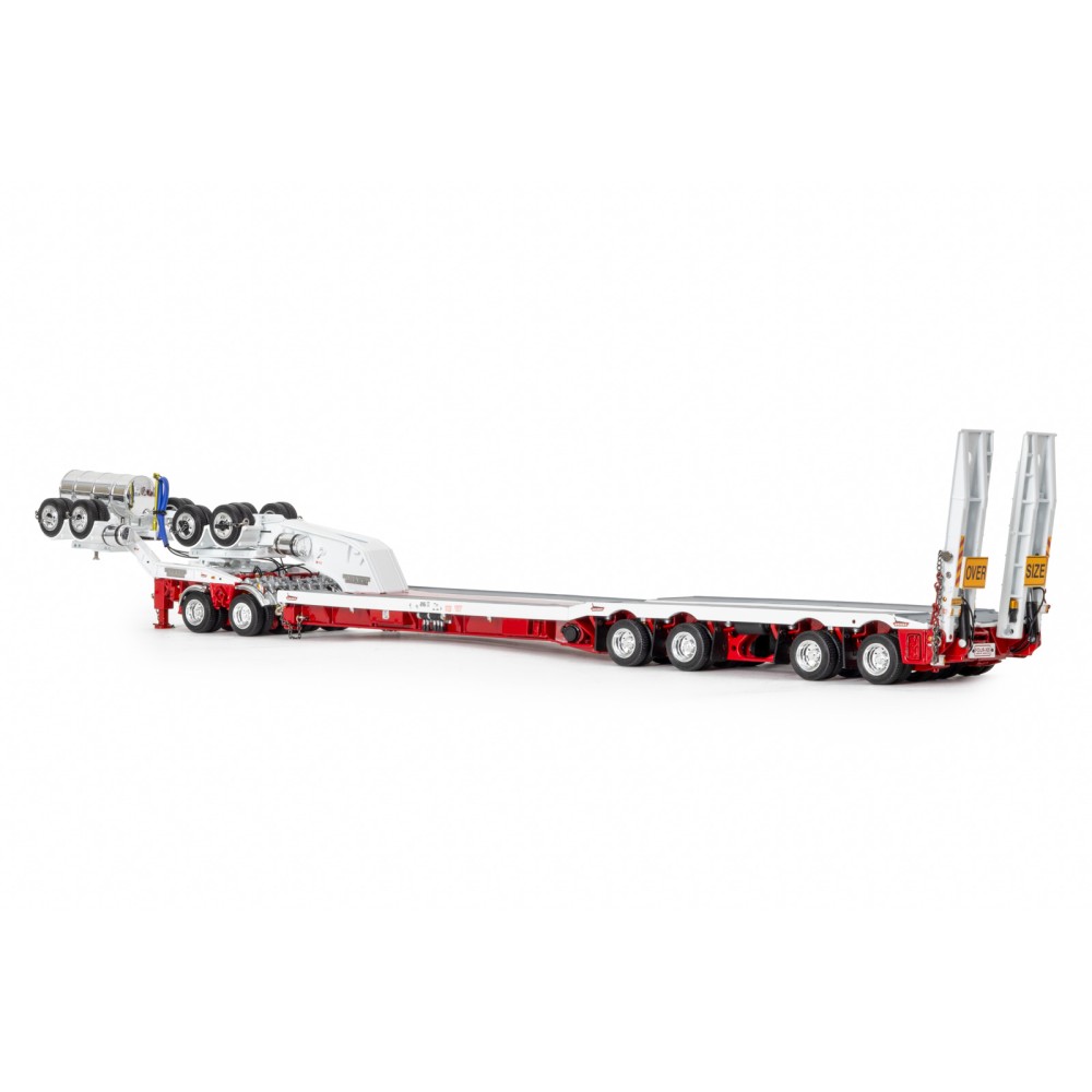 Drake ZT09339 AUSTRALIAN Drake 4x8 Swingwing Drop Deck Trailer and 2x8 Dolly White Red Heavy Haulage - Scale 1:50