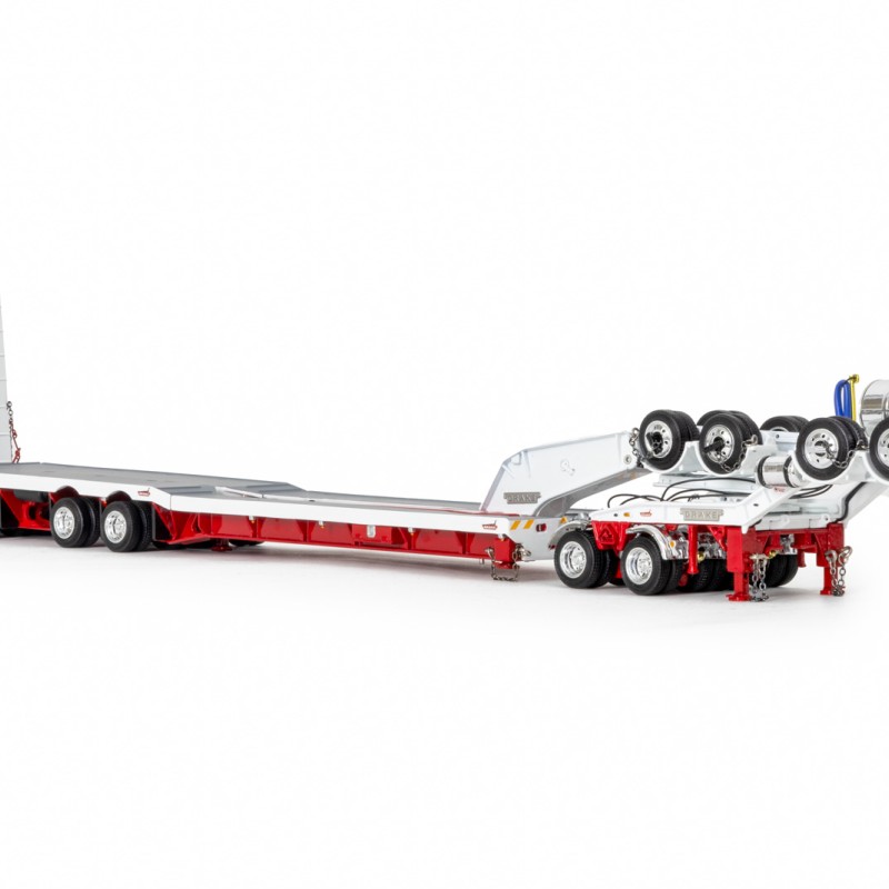 Drake ZT09339 AUSTRALIAN Drake 4x8 Swingwing Drop Deck Trailer and 2x8 Dolly White Red Heavy Haulage - Scale 1:50