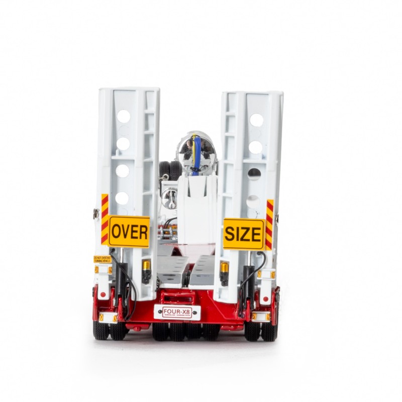 Drake ZT09339 AUSTRALIAN Drake 4x8 Swingwing Drop Deck Trailer and 2x8 Dolly White Red Heavy Haulage - Scale 1:50