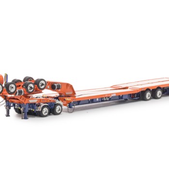 Drake ZT09341 Drake 4x8 Swingwing Gooseneck Drop Deck Trailer and 2x8 Dolly Drake Orange Blue - Scale 1:50