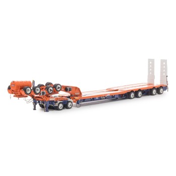 Drake ZT09341 Drake 4x8 Swingwing Gooseneck Drop Deck Trailer and 2x8 Dolly Drake Orange Blue - Scale 1:50