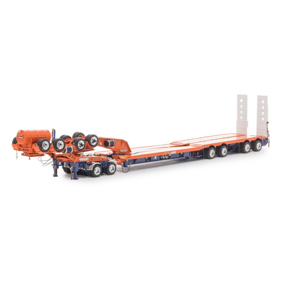 Drake ZT09341 Drake 4x8 Swingwing Gooseneck Drop Deck Trailer and 2x8 Dolly Drake Orange Blue - Scale 1:50