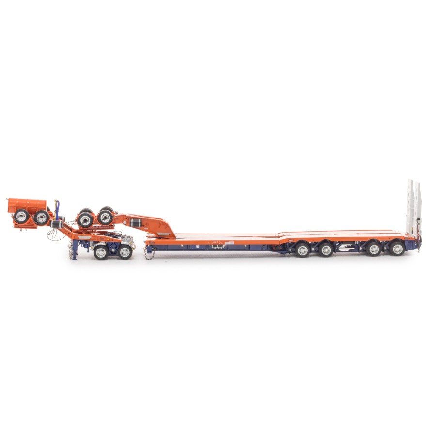 Drake ZT09341 Drake 4x8 Swingwing Gooseneck Drop Deck Trailer and 2x8 Dolly Drake Orange Blue - Scale 1:50