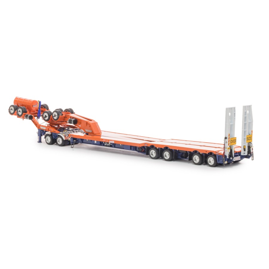Drake ZT09341 Drake 4x8 Swingwing Gooseneck Drop Deck Trailer and 2x8 Dolly Drake Orange Blue - Scale 1:50