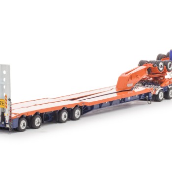 Drake ZT09341 Drake 4x8 Swingwing Gooseneck Drop Deck Trailer and 2x8 Dolly Drake Orange Blue - Scale 1:50