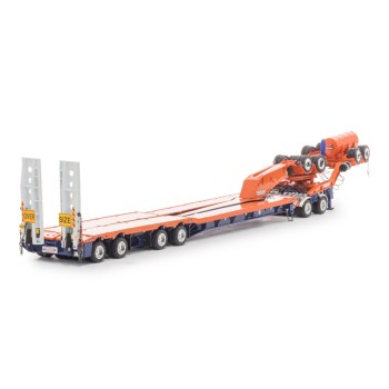 Drake ZT09341 Drake 4x8 Swingwing Gooseneck Drop Deck Trailer and 2x8 Dolly Drake Orange Blue - Scale 1:50