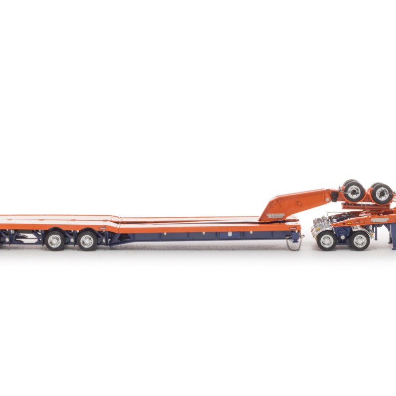Drake ZT09341 Drake 4x8 Swingwing Gooseneck Drop Deck Trailer and 2x8 Dolly Drake Orange Blue - Scale 1:50