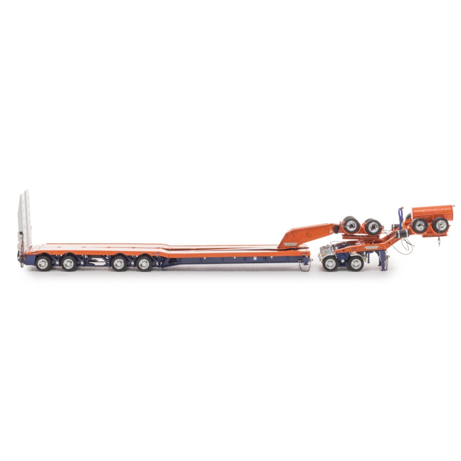 Drake ZT09341 Drake 4x8 Swingwing Gooseneck Drop Deck Trailer and 2x8 Dolly Drake Orange Blue - Scale 1:50