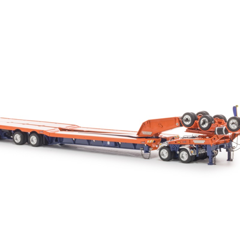 Drake ZT09341 Drake 4x8 Swingwing Gooseneck Drop Deck Trailer and 2x8 Dolly Drake Orange Blue - Scale 1:50