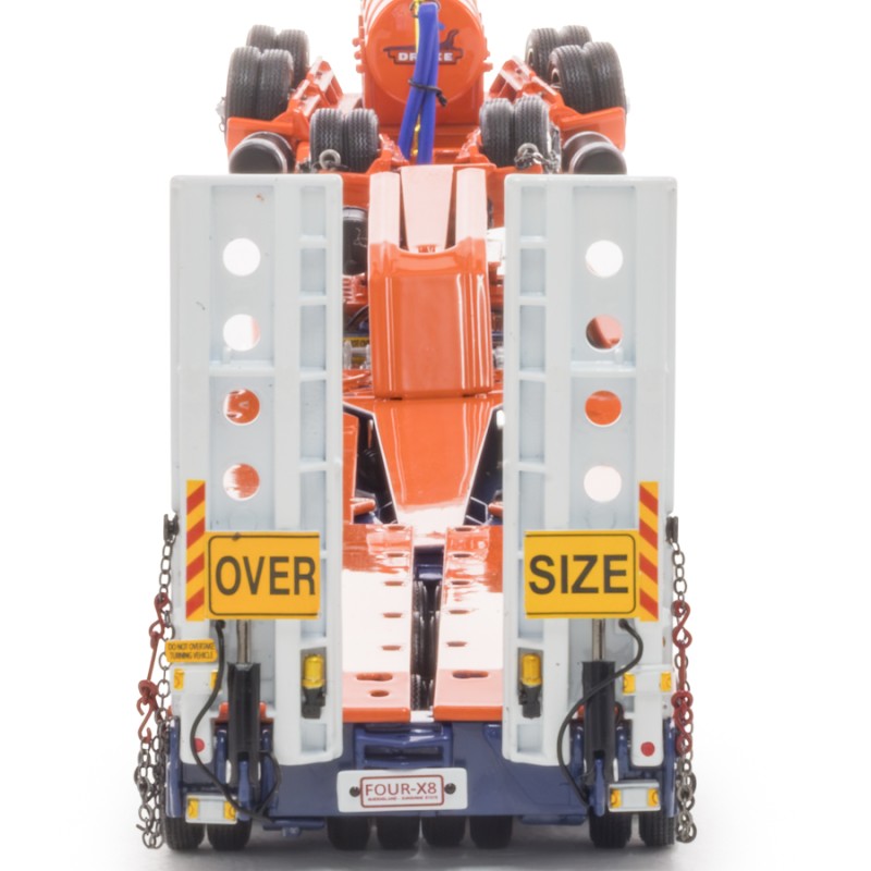 Drake ZT09341 Drake 4x8 Swingwing Gooseneck Drop Deck Trailer and 2x8 Dolly Drake Orange Blue - Scale 1:50