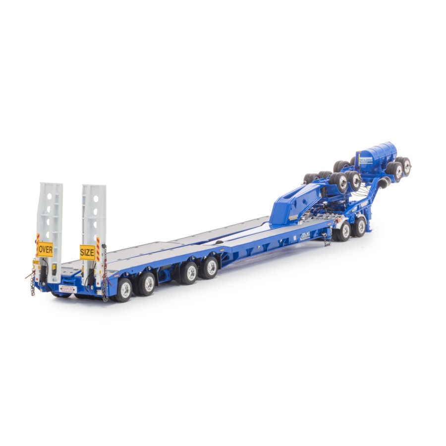 Drake ZT09344 Drake 4x8 Swingwing Gooseneck Drop Deck Trailer and 2x8 Dolly McAleese Light Blue - Scale 1:50