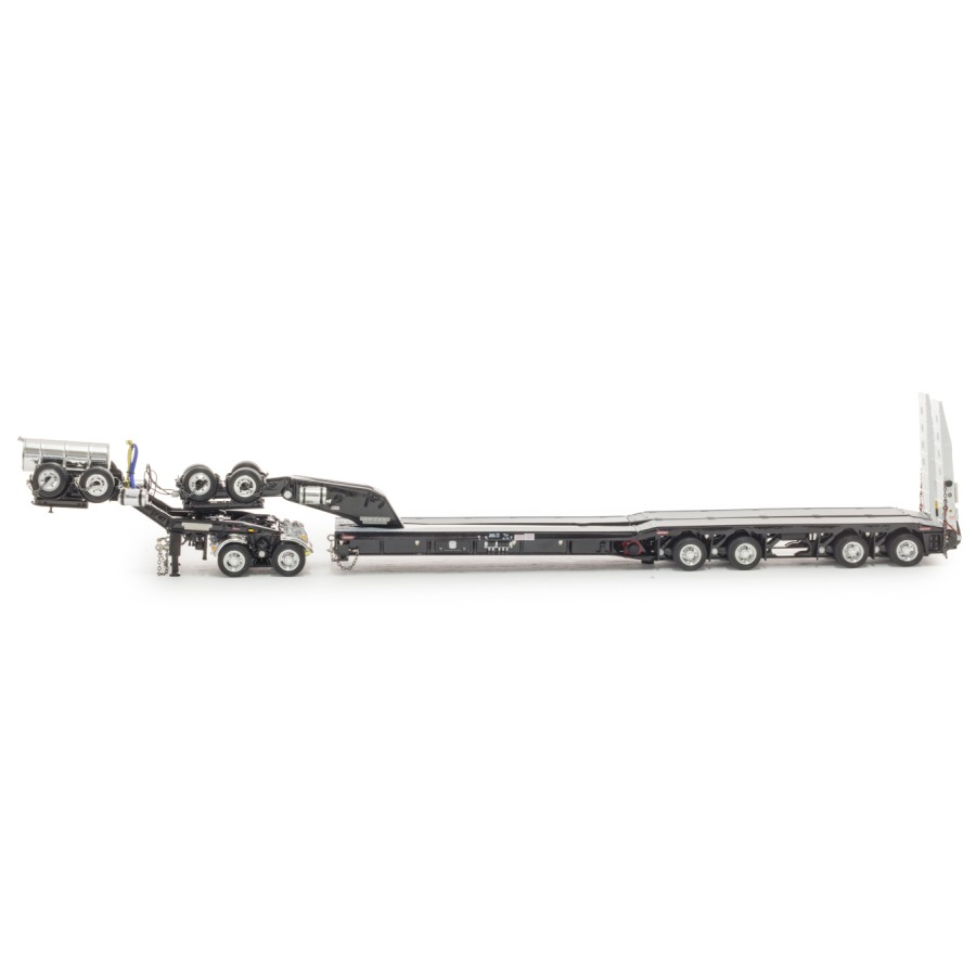 Drake ZT09345 Drake 4x8 Swingwing Gooseneck Drop Deck Trailer and 2x8 Dolly Gloss Black - Scale 1:50