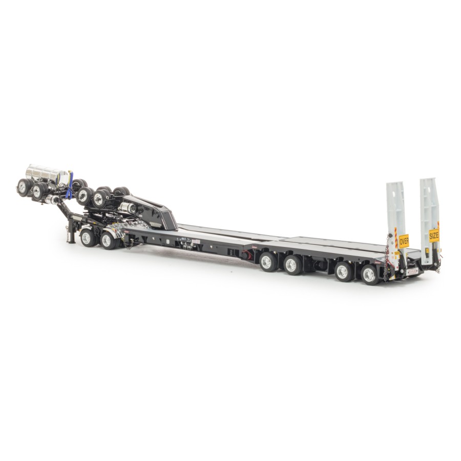 Drake ZT09345 Drake 4x8 Swingwing Gooseneck Drop Deck Trailer and 2x8 Dolly Gloss Black - Scale 1:50