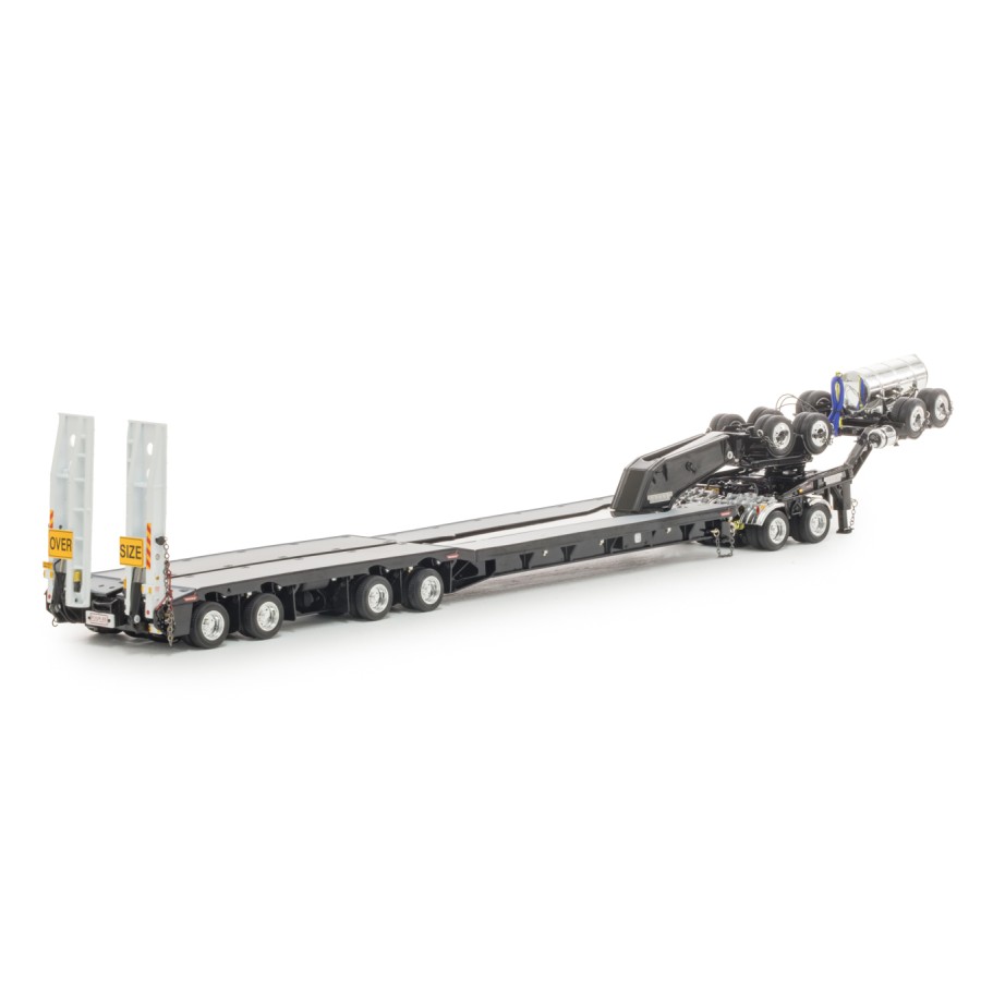 Drake ZT09345 Drake 4x8 Swingwing Gooseneck Drop Deck Trailer and 2x8 Dolly Gloss Black - Scale 1:50