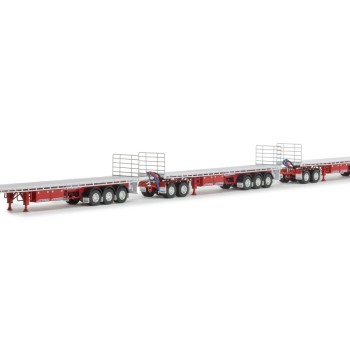 Drake ZT09379 Freighter Triple Flat Top Road Train Set & Dolly Red and White - Scale 1:50