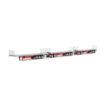 Drake ZT09379 Freighter Triple Flat Top Road Train Set & Dolly Red and White - Scale 1:50