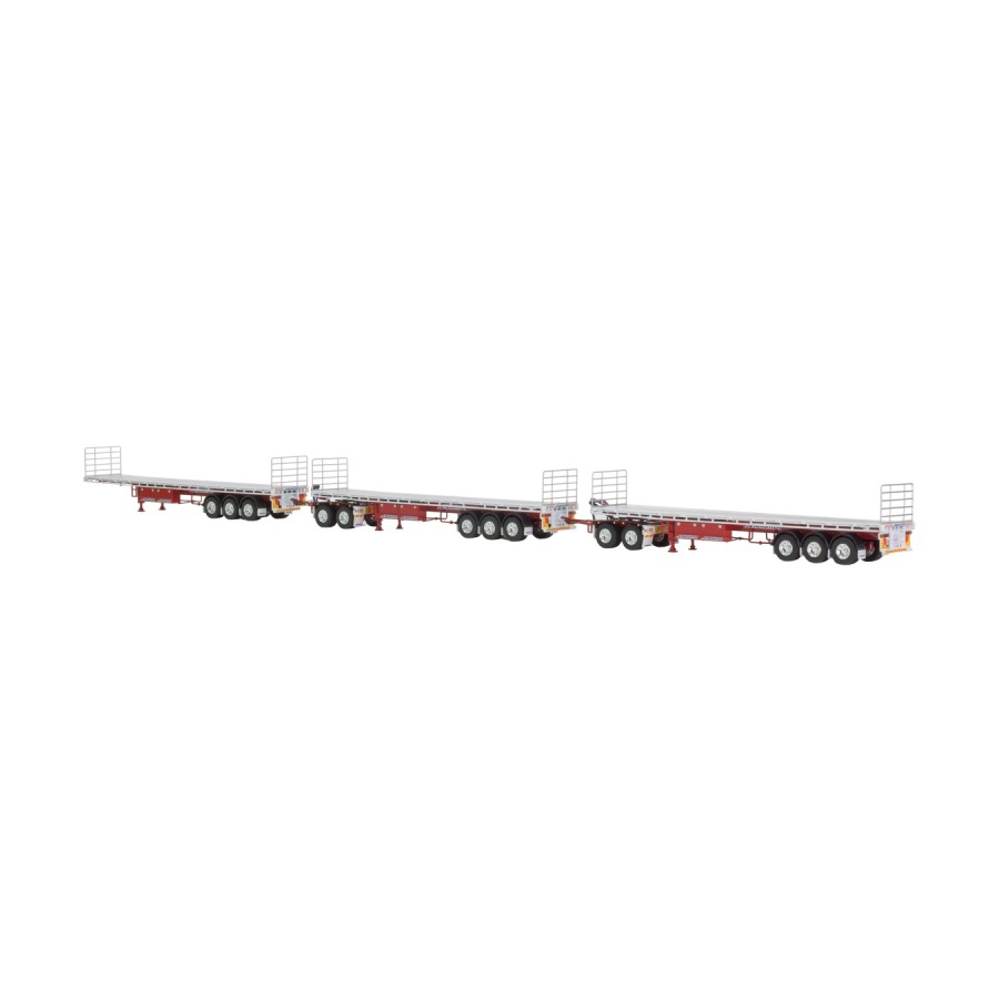 Drake ZT09379 Freighter Triple Flat Top Road Train Set & Dolly Red and White - Scale 1:50