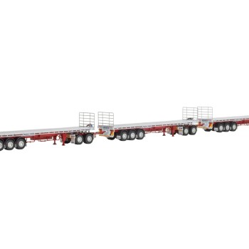 Drake ZT09379 Freighter Triple Flat Top Road Train Set & Dolly Red and White - Scale 1:50