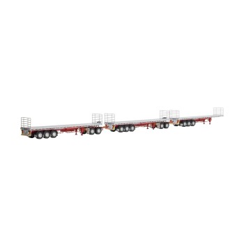 Drake ZT09379 Freighter Triple Flat Top Road Train Set & Dolly Red and White - Scale 1:50