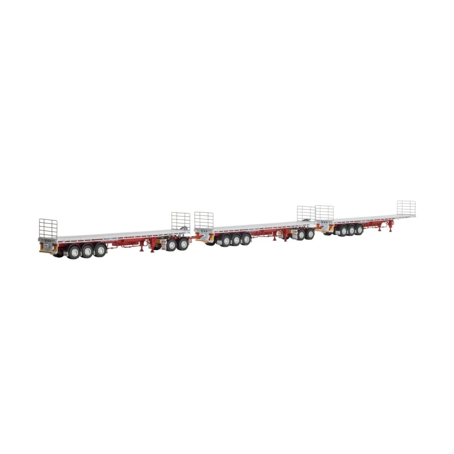 Drake ZT09379 Freighter Triple Flat Top Road Train Set & Dolly Red and White - Scale 1:50