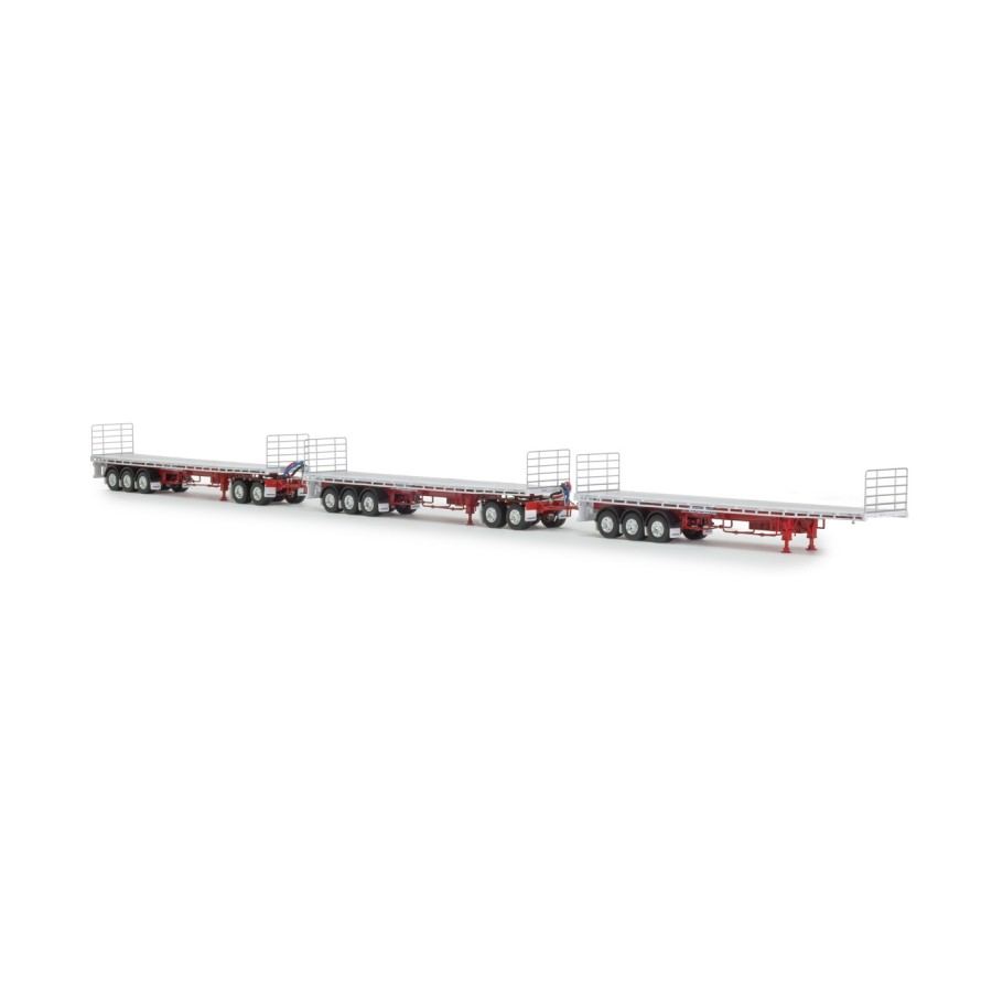 Drake ZT09379 Freighter Triple Flat Top Road Train Set & Dolly Red and White - Scale 1:50