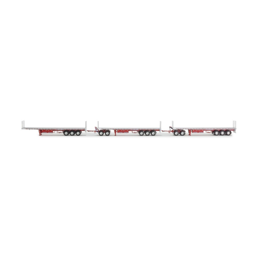Drake ZT09379 Freighter Triple Flat Top Road Train Set & Dolly Red and White - Scale 1:50