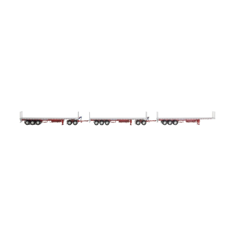 Drake ZT09379 Freighter Triple Flat Top Road Train Set & Dolly Red and White - Scale 1:50