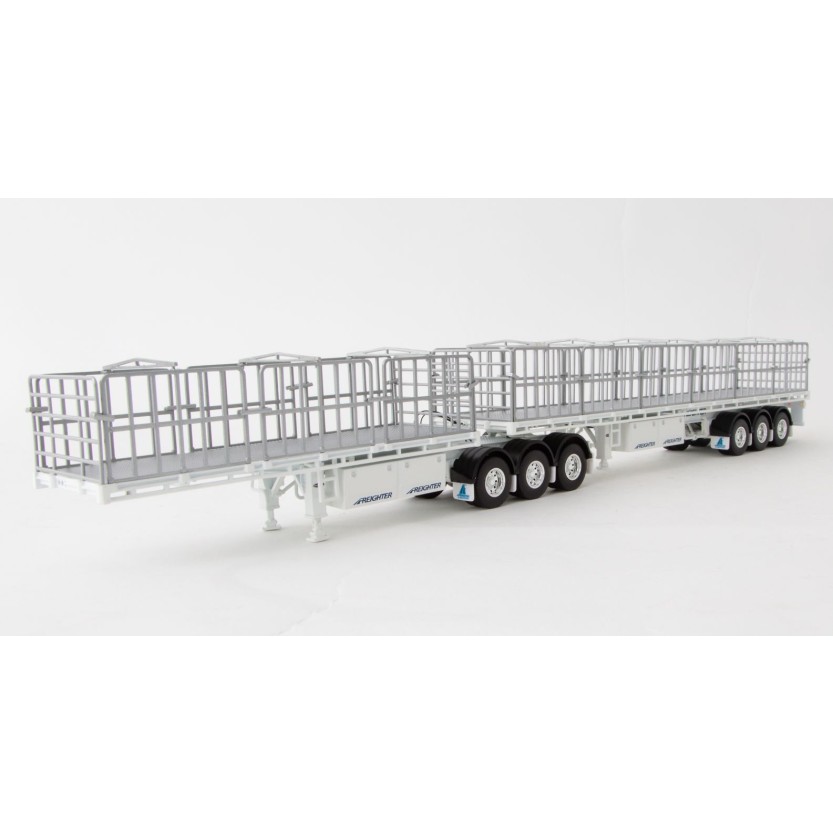 Drake ZT09124 AUSTRALIAN Maxitrans Freighter Flat Top B-Double Trailer Set White - Scale 1:50