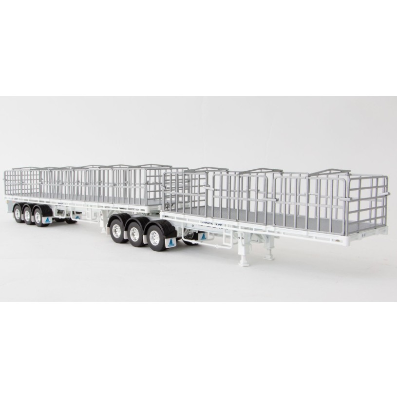 Drake ZT09124 AUSTRALIAN Maxitrans Freighter Flat Top B-Double Trailer Set White - Scale 1:50