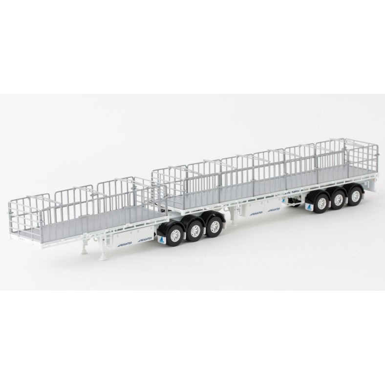 Drake ZT09124 AUSTRALIAN Maxitrans Freighter Flat Top B-Double Trailer Set White - Scale 1:50