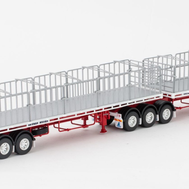 Drake ZT09125 AUSTRALIAN Maxitrans Flat Top Freighter B-Double Trailer Set White & Red - Scale 1:50