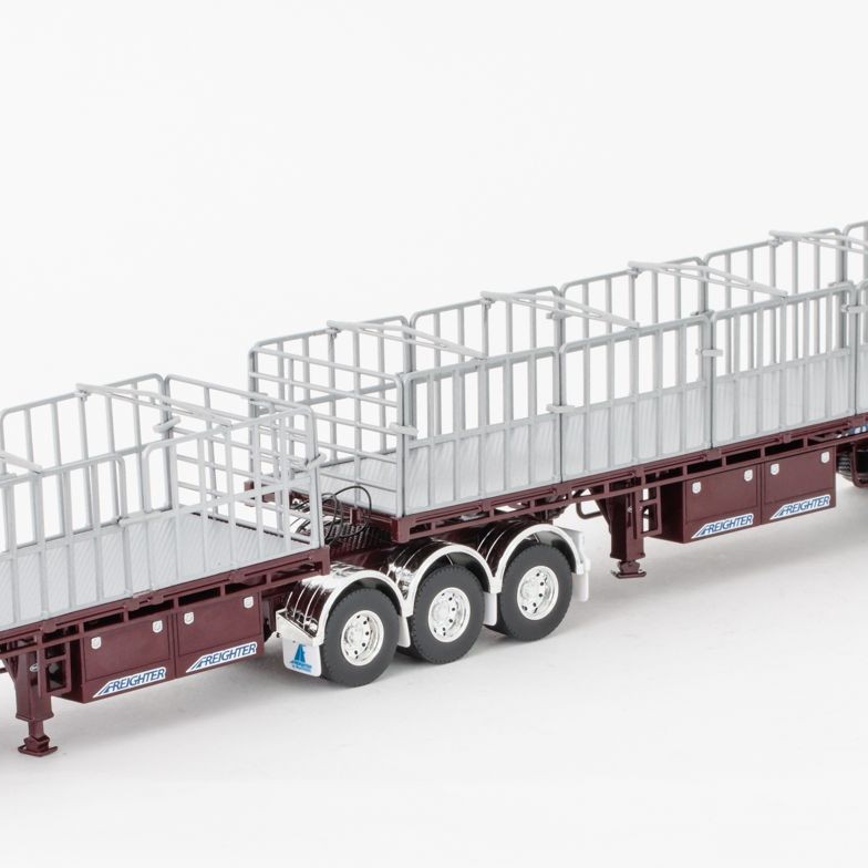 Drake ZT09135 AUSTRALIAN Maxitrans Freighter Flat Top B-Double Trailer Set - Burgundy - Scale 1:50
