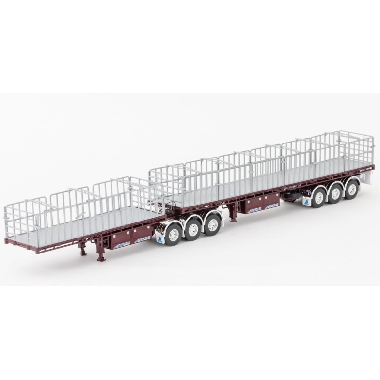 Drake ZT09135 AUSTRALIAN Maxitrans Freighter Flat Top B-Double Trailer Set - Burgundy - Scale 1:50