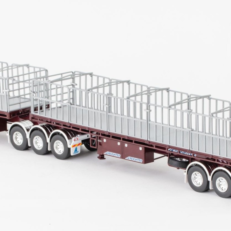 Drake ZT09135 AUSTRALIAN Maxitrans Freighter Flat Top B-Double Trailer Set - Burgundy - Scale 1:50