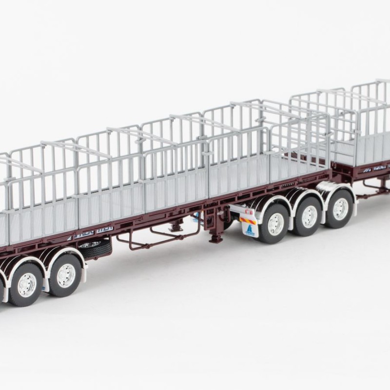 Drake ZT09135 AUSTRALIAN Maxitrans Freighter Flat Top B-Double Trailer Set - Burgundy - Scale 1:50