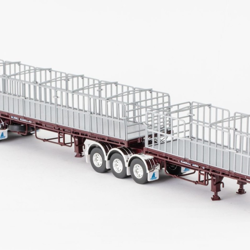 Drake ZT09135 AUSTRALIAN Maxitrans Freighter Flat Top B-Double Trailer Set - Burgundy - Scale 1:50