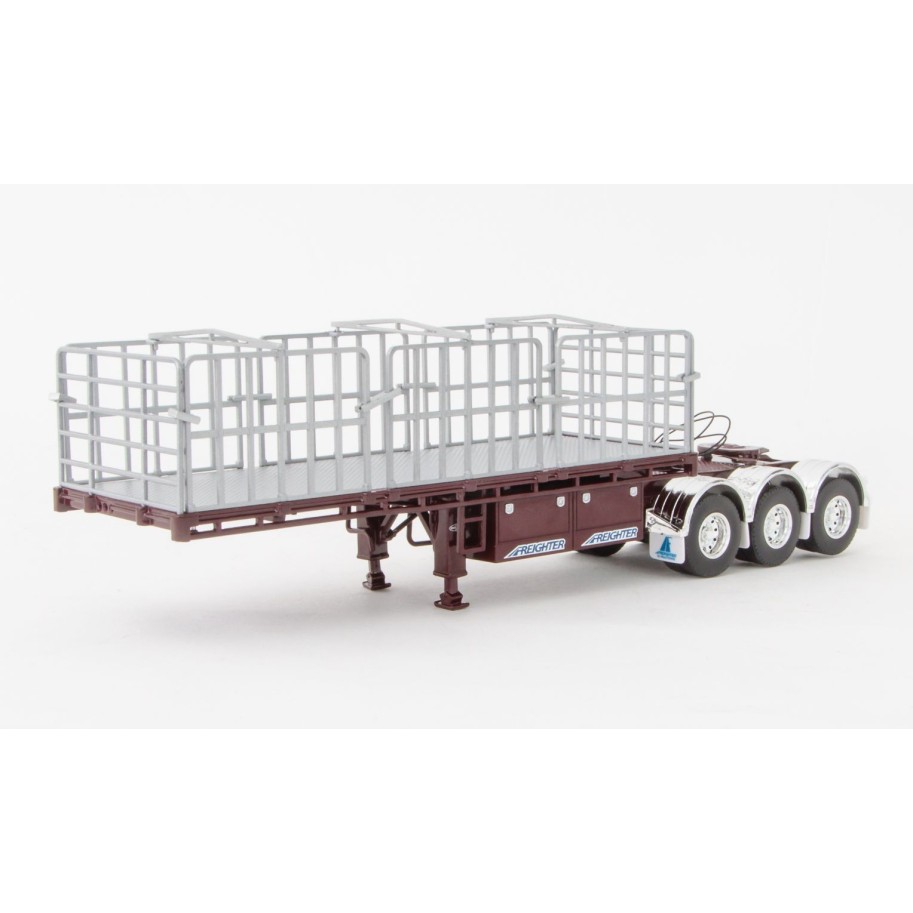 Drake ZT09135 AUSTRALIAN Maxitrans Freighter Flat Top B-Double Trailer Set - Burgundy - Scale 1:50