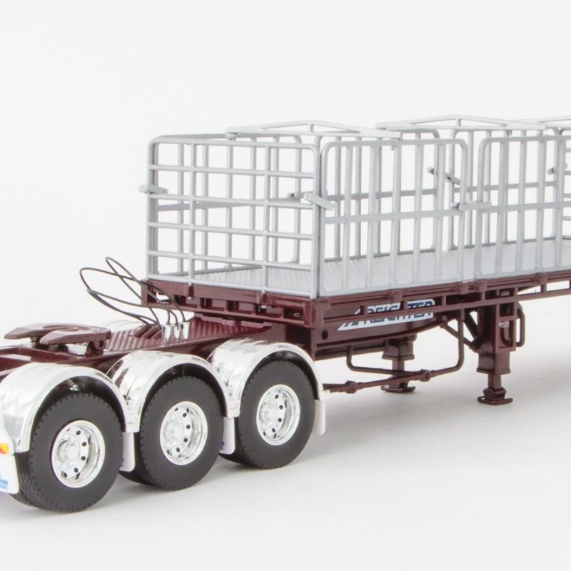 Drake ZT09135 AUSTRALIAN Maxitrans Freighter Flat Top B-Double Trailer Set - Burgundy - Scale 1:50