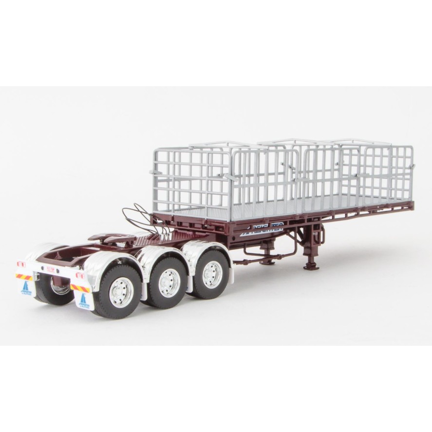 Drake ZT09135 AUSTRALIAN Maxitrans Freighter Flat Top B-Double Trailer Set - Burgundy - Scale 1:50
