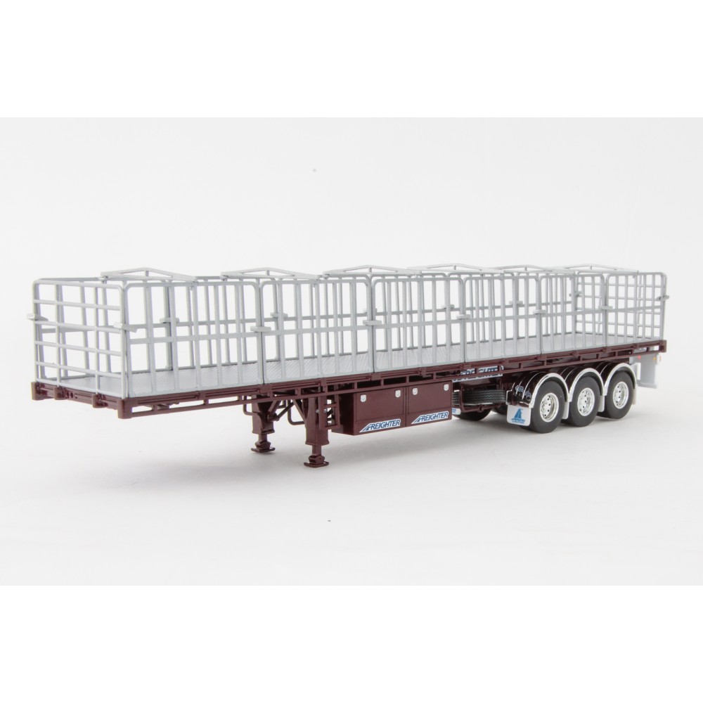 Drake ZT09135 AUSTRALIAN Maxitrans Freighter Flat Top B-Double Trailer Set - Burgundy - Scale 1:50